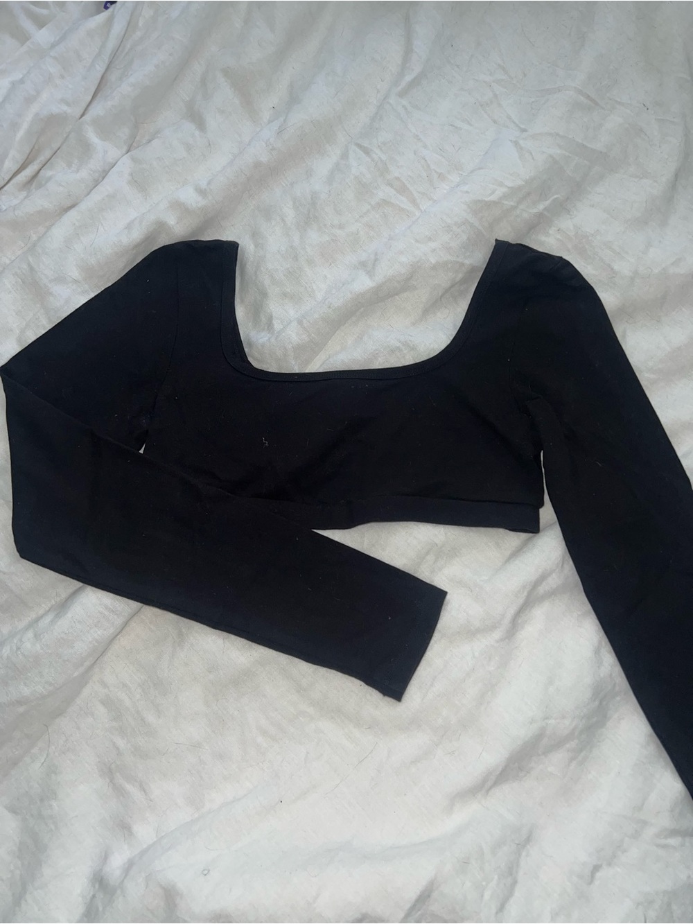 Garage Black Long Sleeve Square Neck Crop Top